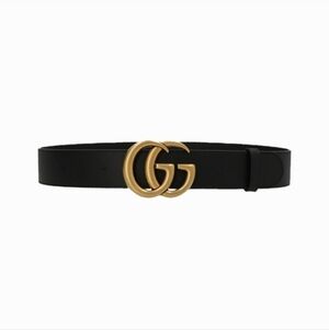 Black Leather Belt with Gold Buckle